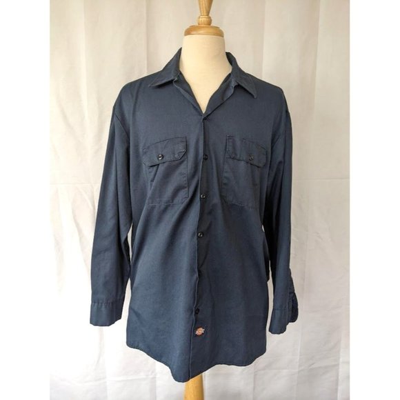 Men's Dickies Long Sleeve Button Front Work Shirt Size XL Blue Pockets Machanic - Picture 1 of 6